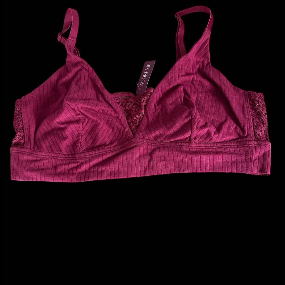Adore Me Ribbed Lace Bralette - Deep Pink
